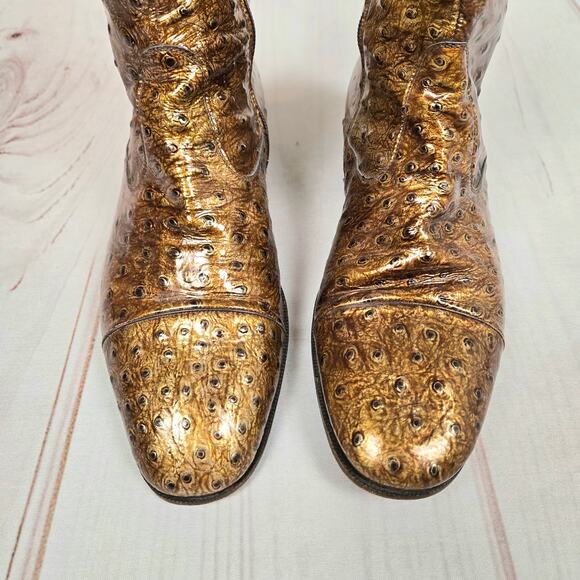 Vintage Patent Ostrich Skin Boots Brown Bronze 42 / 10-10.5 - Picture 3 of 10